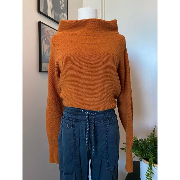Oversized Turtleneck Sweater Ribbed Knit Cozy Fall Winter Orange Pullover - Picture 7 of 7